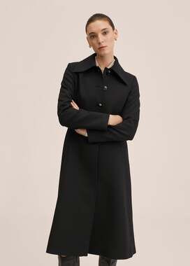 MNG Women's Black Button Down Collared Long Sleeve Long Coat Jacket Size S